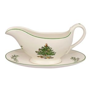 Spode Christmas Tree Sauce Boat and Stand Gravy Boat
